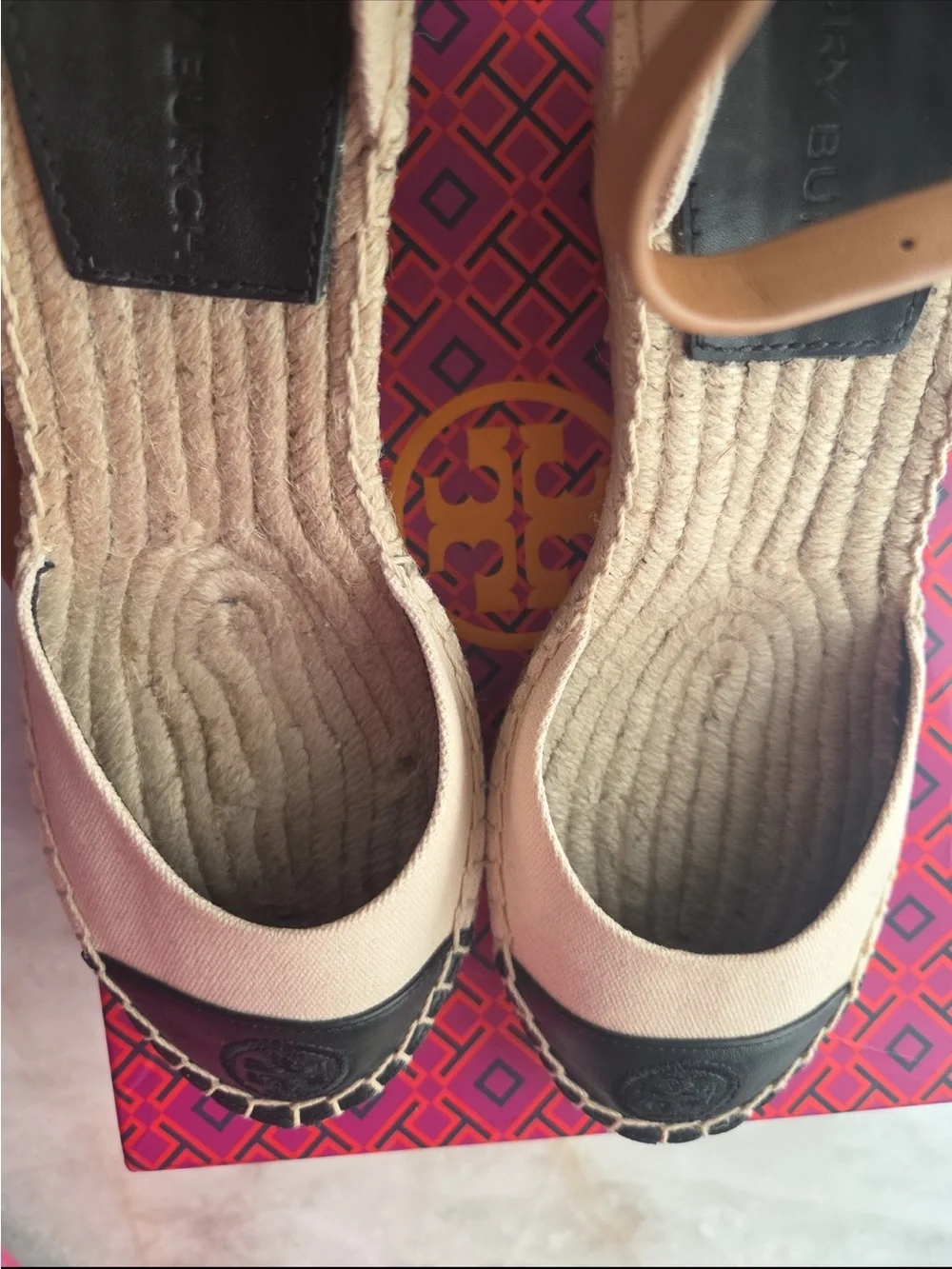 Tory Burch Beige Canvas Espadrille Wedges like new View all pics